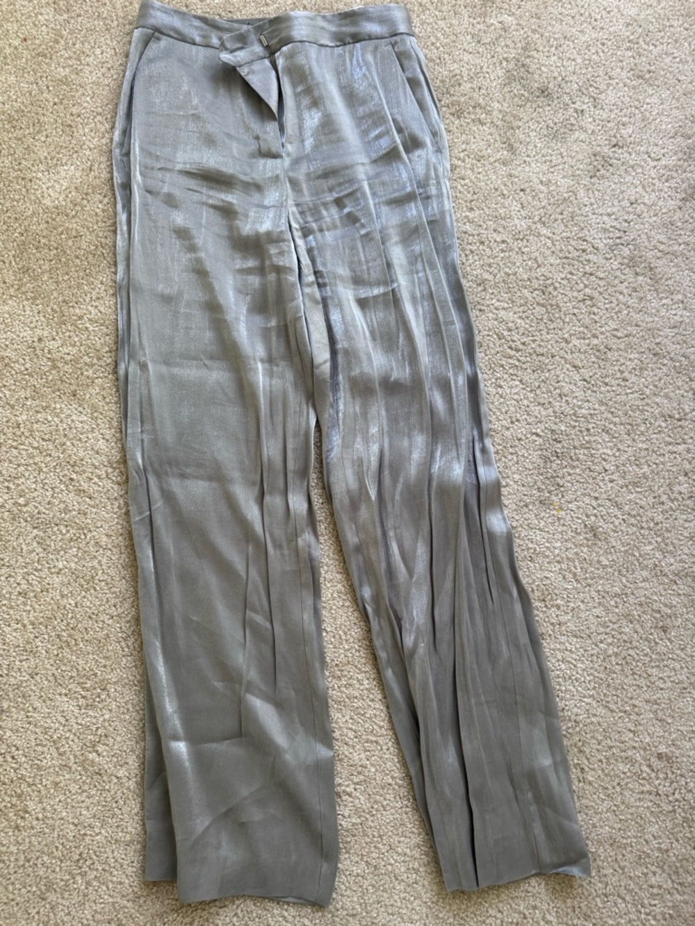 Zara Silver Wide-Leg Satin Pants